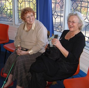 Trudi Bowen (who is expected to be next year's Mayor of Wolverhampton, enjoys a chat with Angela Fellowes, 